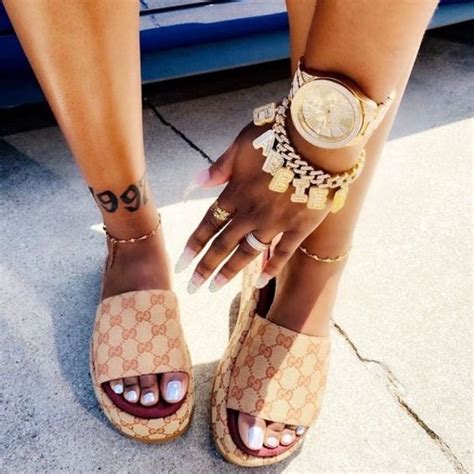 gucci platform sandals on feet